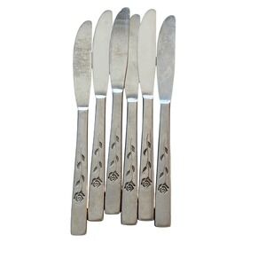 Oxford Hall 1974 Rose Stainless Steel Dinner Knives Set of 6 Japan Flatware